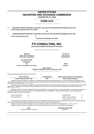 Thumbnail FTI Consulting 10-Q Quarterly Report FY2020 