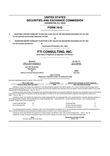 Thumbnail FTI Consulting 10-Q Quarterly Report FY2020 