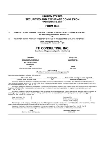 Thumbnail FTI Consulting 10-Q Quarterly Report FY2021 