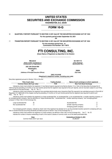 Thumbnail FTI Consulting 10-Q Quarterly Report FY2021 