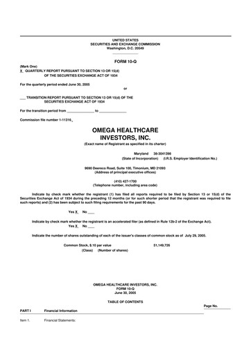 Thumbnail Omega Healthcare Investors 10-Q Quarterly Report FY 