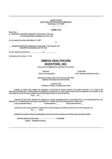 Thumbnail Omega Healthcare Investors 10-Q Quarterly Report FY 