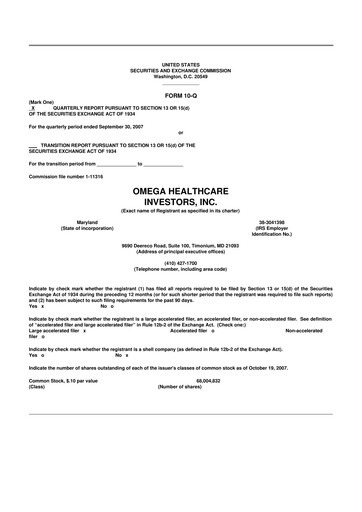 Thumbnail Omega Healthcare Investors 10-Q Quarterly Report FY 