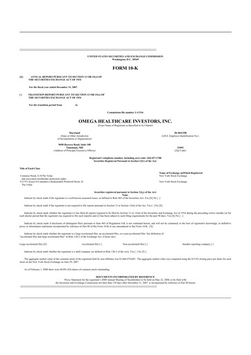 Miniature Omega Healthcare Investors 10-K Rapport annuel 