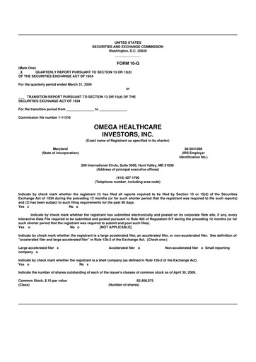 Thumbnail Omega Healthcare Investors 10-Q Quarterly Report FY 