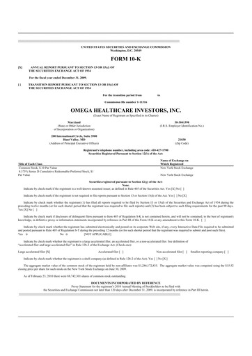 Miniature Omega Healthcare Investors 10-K Rapport annuel 