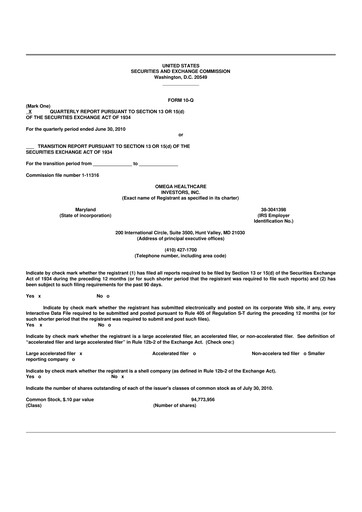 Thumbnail Omega Healthcare Investors 10-Q Quarterly Report FY2010 