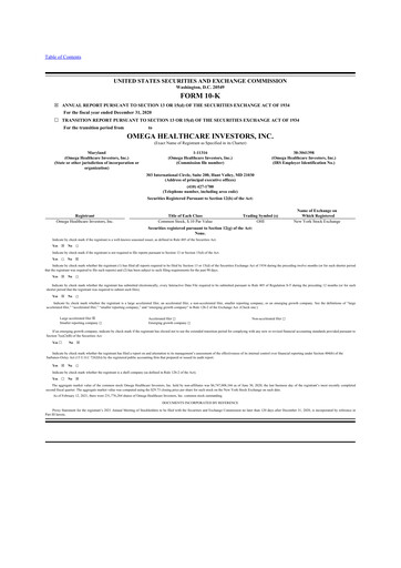 Miniature Omega Healthcare Investors 10-K Rapport annuel 2020