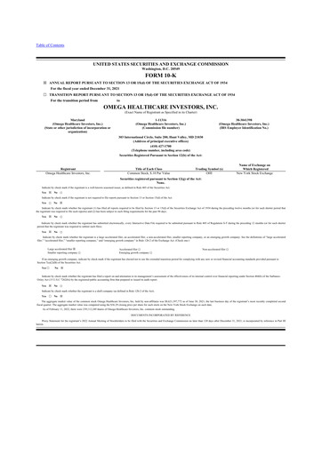 Miniature Omega Healthcare Investors 10-K Rapport annuel 2021