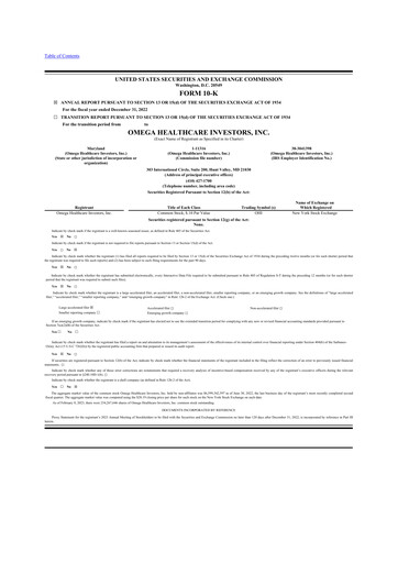 Miniature Omega Healthcare Investors 10-K Rapport annuel 2022