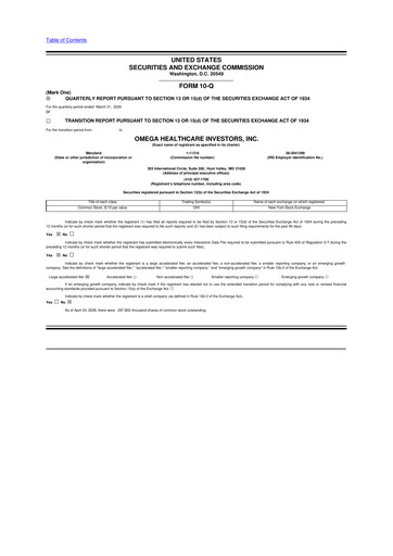 Thumbnail Omega Healthcare Investors 10-Q Quarterly Report FY 