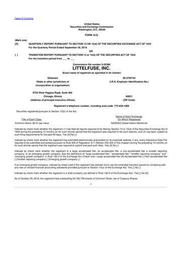 Miniature Littelfuse 10-Q Rapport trimestriel 2018 