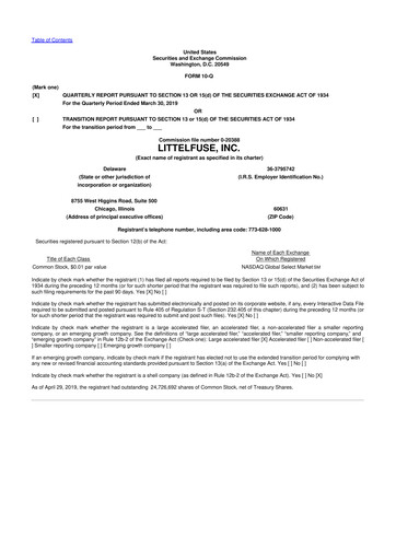 Miniature Littelfuse 10-Q Rapport trimestriel 2019 