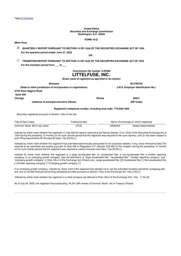 Miniature Littelfuse 10-Q Rapport trimestriel 2020 