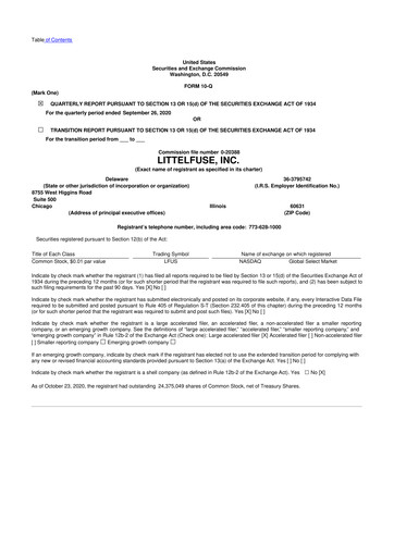 Miniature Littelfuse 10-Q Rapport trimestriel 2020 