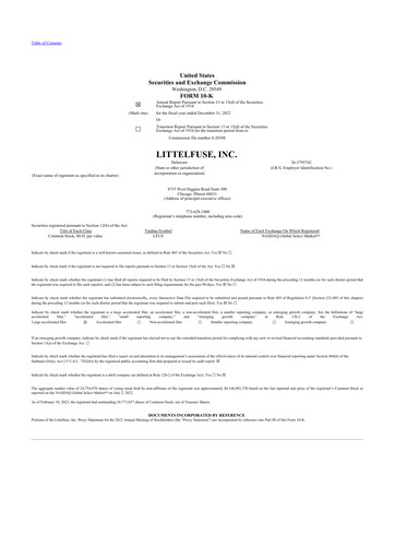 Thumbnail Littelfuse 10-K Annual Report 2022