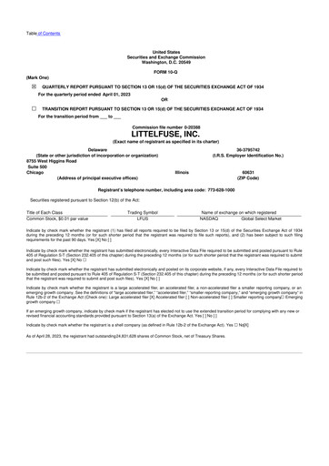 Miniature Littelfuse 10-Q Rapport trimestriel 2023 