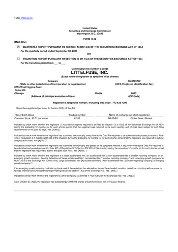 Miniature Littelfuse 10-Q Rapport trimestriel 2023 