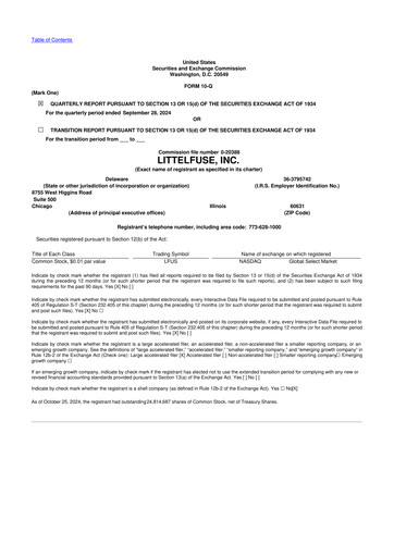 Miniature Littelfuse 10-Q Rapport trimestriel 2024 