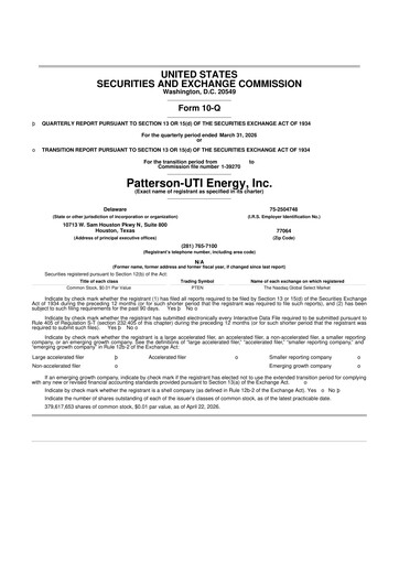 Thumbnail Patterson-UTI Energy 10-Q Quarterly Report FY 