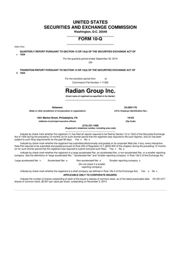 Thumbnail Radian Group
 10-Q Quarterly Report FY2014 
