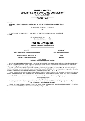 Thumbnail Radian Group
 10-Q Quarterly Report FY2015 