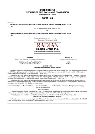 Thumbnail Radian Group
 10-Q Quarterly Report FY2018 