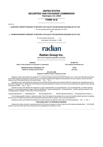 Thumbnail Radian Group
 10-Q Quarterly Report FY2018 