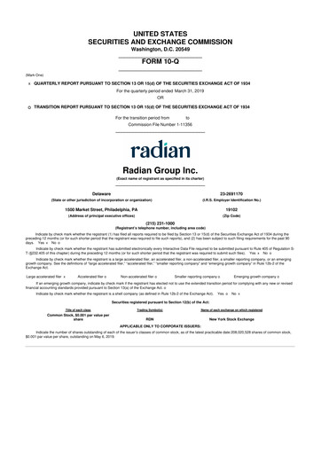 Thumbnail Radian Group
 10-Q Quarterly Report FY2019 