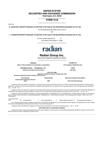Thumbnail Radian Group
 10-Q Quarterly Report FY2019 