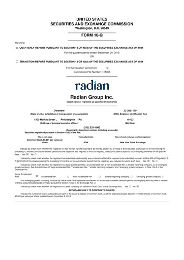 Thumbnail Radian Group
 10-Q Quarterly Report FY2019 