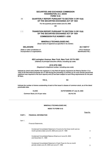Thumbnail Minerals Technologies 10-Q Quarterly Report FY 