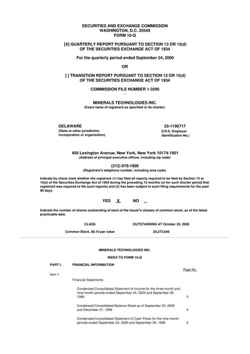 Thumbnail Minerals Technologies 10-Q Quarterly Report FY 