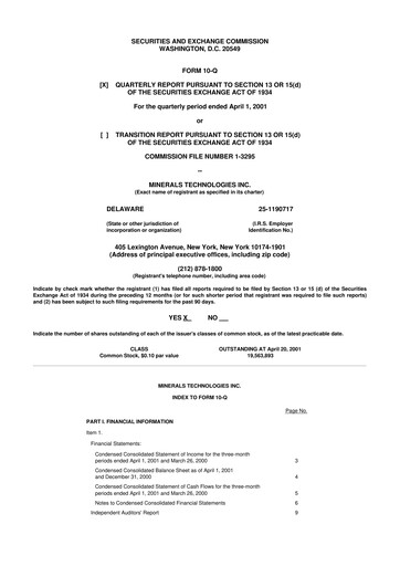 Thumbnail Minerals Technologies 10-Q Quarterly Report FY 