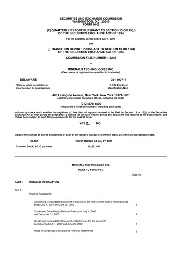 Thumbnail Minerals Technologies 10-Q Quarterly Report FY 