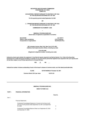 Thumbnail Minerals Technologies 10-Q Quarterly Report FY 