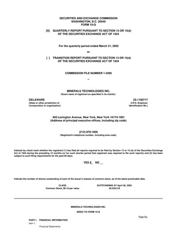Thumbnail Minerals Technologies 10-Q Quarterly Report FY 