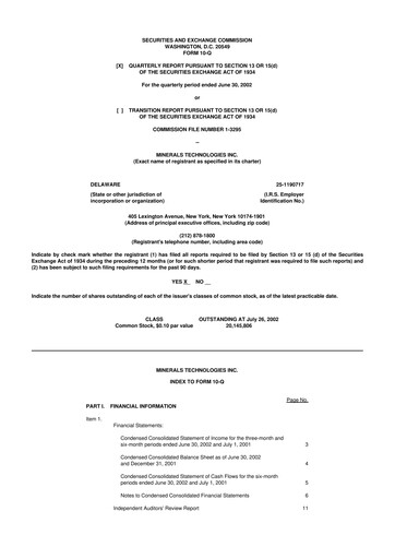 Thumbnail Minerals Technologies 10-Q Quarterly Report FY 