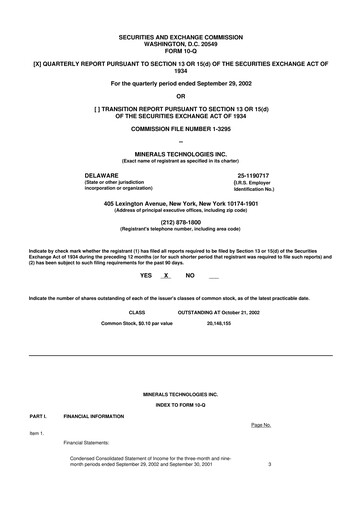 Thumbnail Minerals Technologies 10-Q Quarterly Report FY 