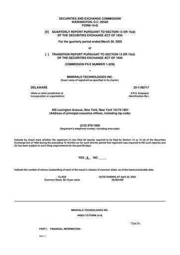 Thumbnail Minerals Technologies 10-Q Quarterly Report FY 