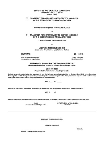 Thumbnail Minerals Technologies 10-Q Quarterly Report FY 
