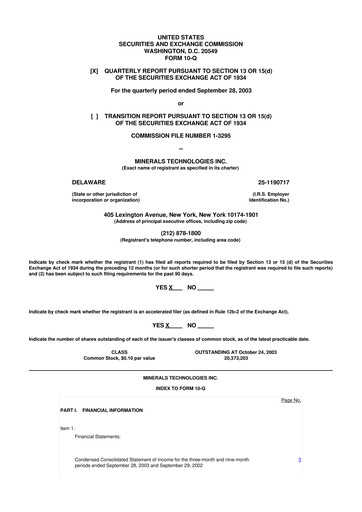 Thumbnail Minerals Technologies 10-Q Quarterly Report FY 