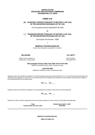 Thumbnail Minerals Technologies 10-Q Quarterly Report FY 