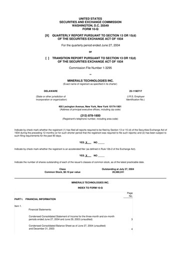 Thumbnail Minerals Technologies 10-Q Quarterly Report FY 