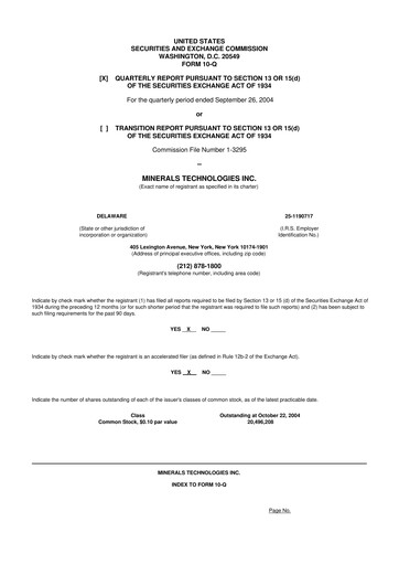 Thumbnail Minerals Technologies 10-Q Quarterly Report FY 