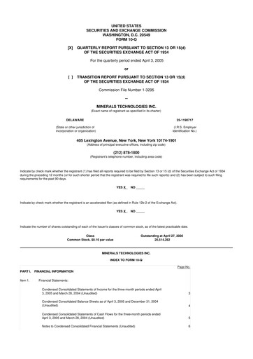 Thumbnail Minerals Technologies 10-Q Quarterly Report FY 