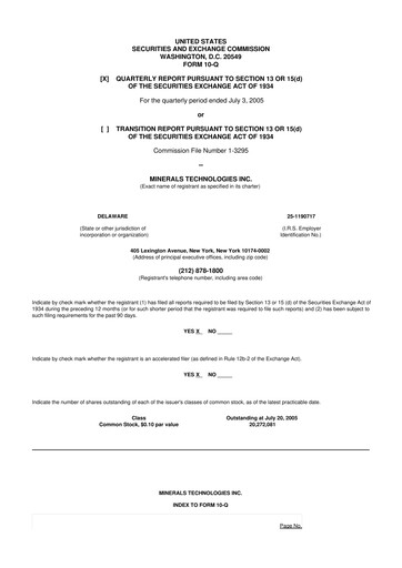 Thumbnail Minerals Technologies 10-Q Quarterly Report FY 