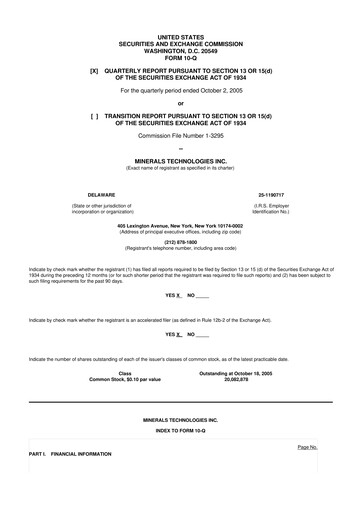 Thumbnail Minerals Technologies 10-Q Quarterly Report FY 