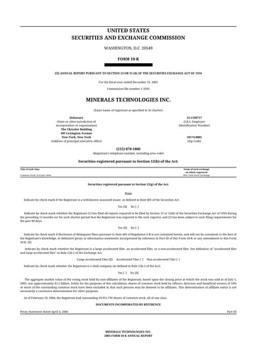 Thumbnail Minerals Technologies 10-K Annual Report 