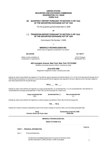 Thumbnail Minerals Technologies 10-Q Quarterly Report FY 